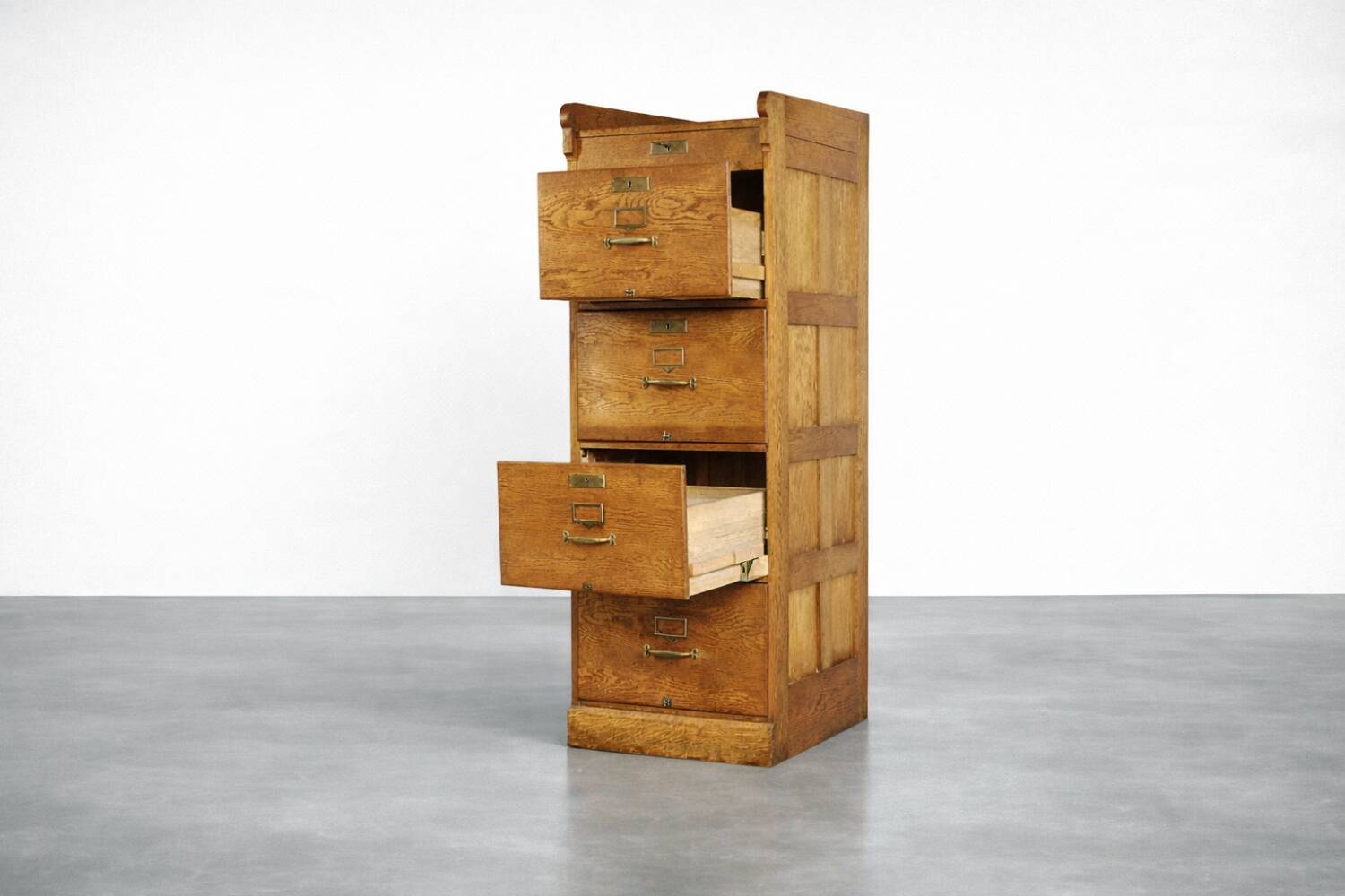 Vintage Industrial English Oak Filing Cabinet with Drawers, 1920s