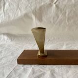 Vintage wooden wall-mounted coat rack with 3 golden cast aluminum hooks