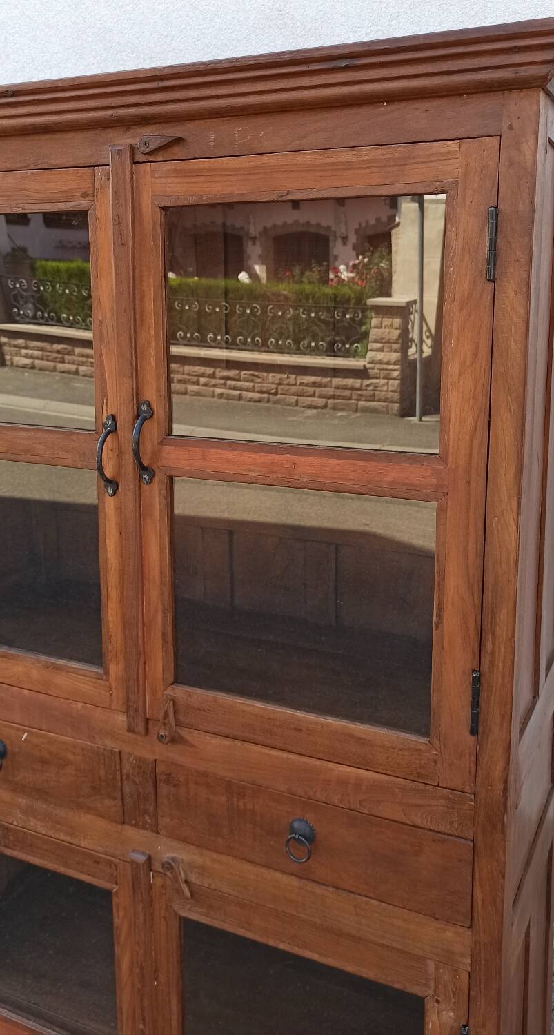 Antique teak cabinet with two drawers and four doors