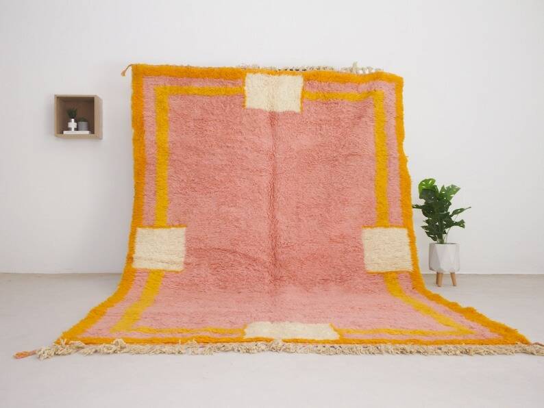 Handmade pink wool rug 2.4/1.6m Moroccan
