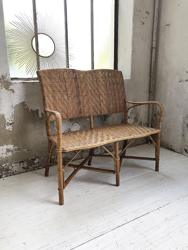 Old wicker and rattan bench