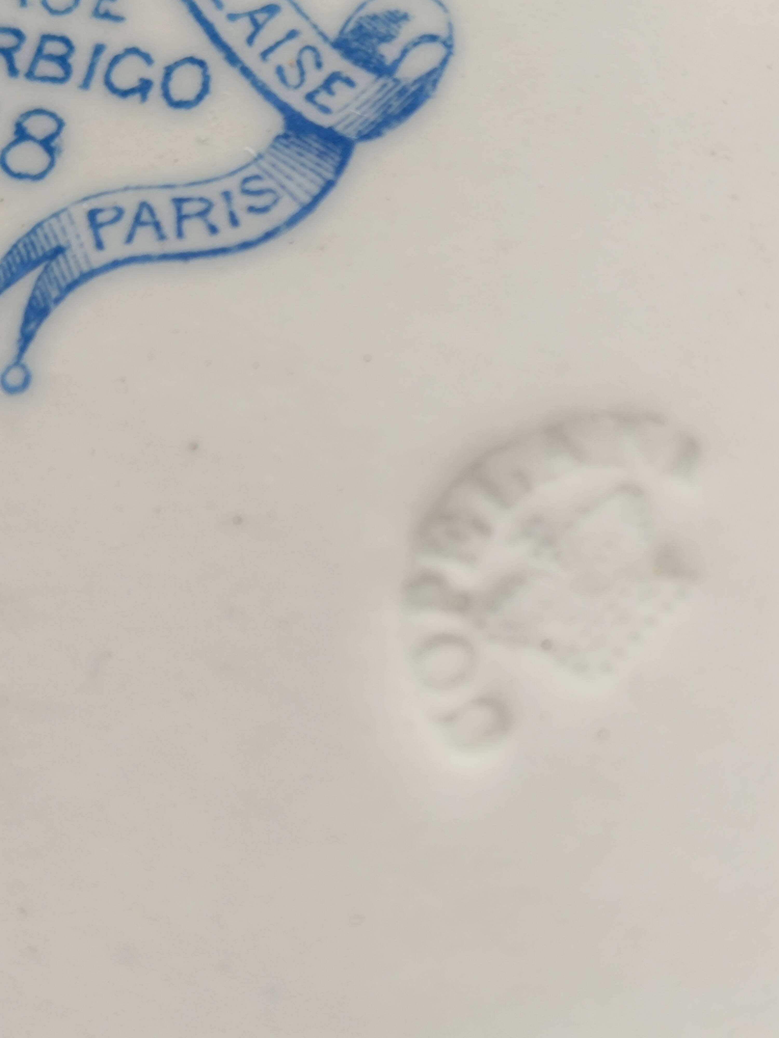 Large white: blue dish. French Anglo Company.