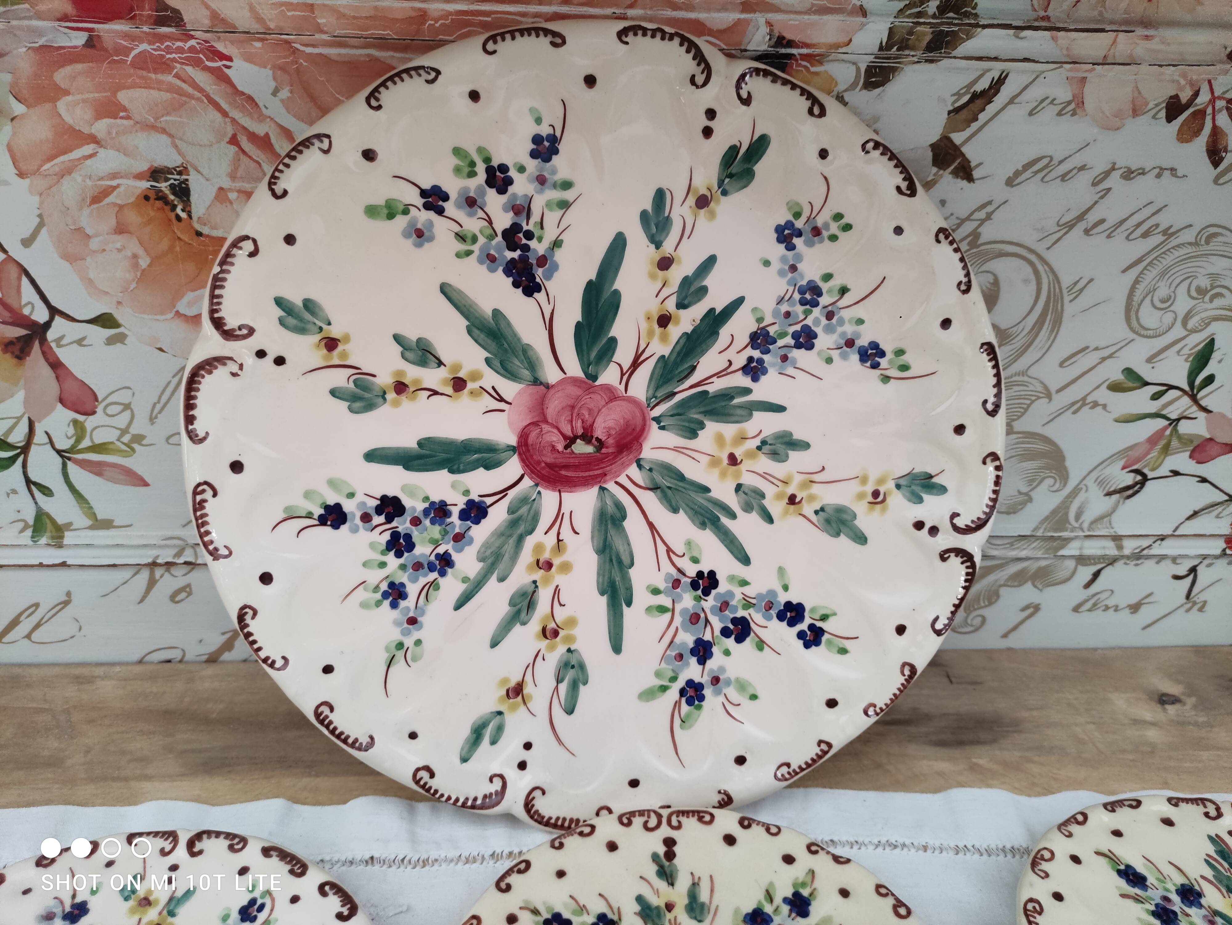 Dessert service 6 pieces 5 people ceramic signed Berger Antibes