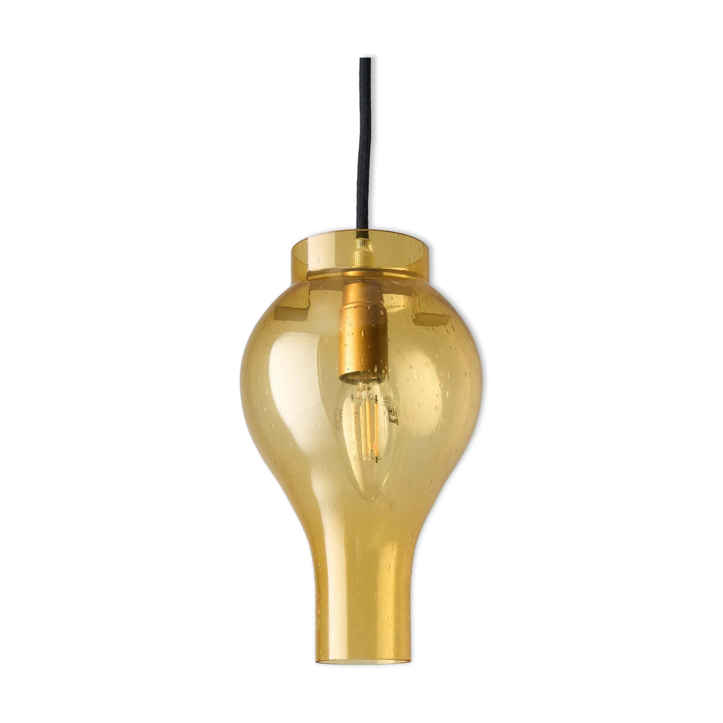 Yellow glass pendant lamp with bubbles
