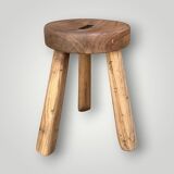 Antique brutalist tripod stool in solid wood