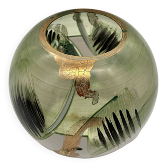 Ball-shaped vase cast glass by Hutschenreuter; decoration: gold, signed 1970s