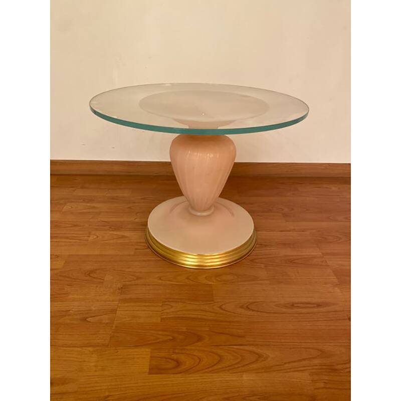 1990s Italian Venetian White and Gold Murano Glass Style Coffee Table in "Seta Color" and Gold