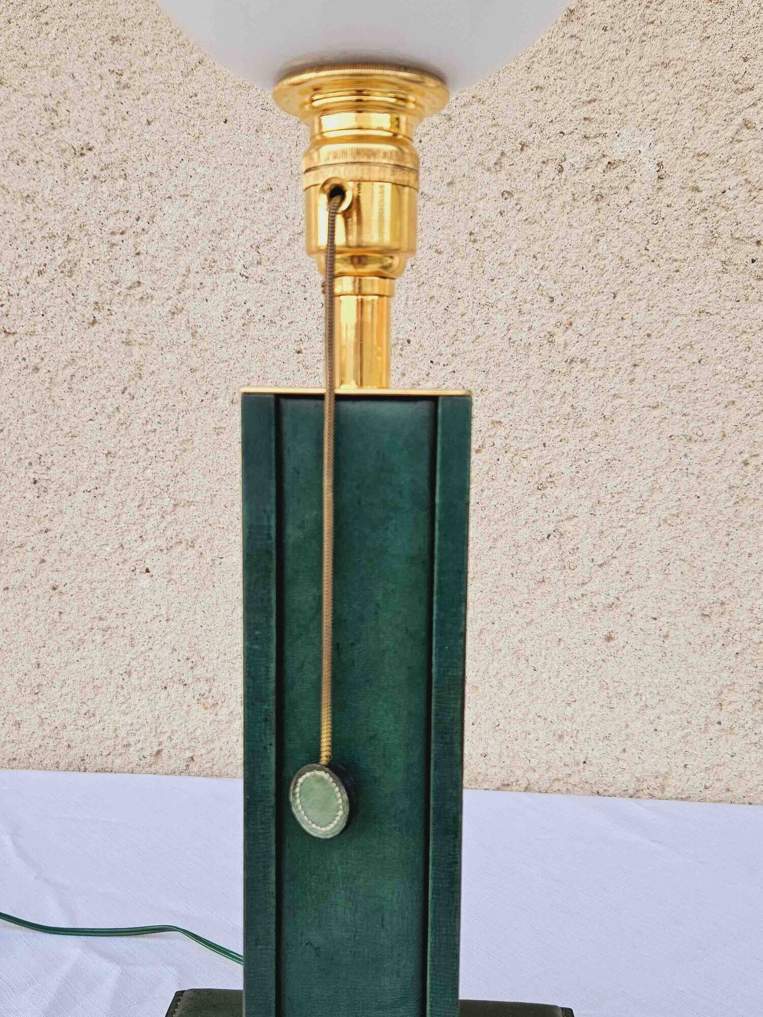 1940 Lamp Leather & Golden Brass Maison Chalmette in Paris Ht 55 cm