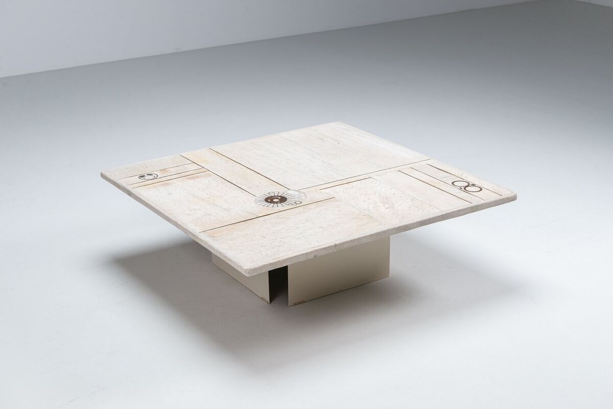 Brutalist white square coffee table artwork The Netherlands 1970