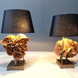 Brass and stone rose table lamps, 1970s