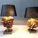 Lampes de table en laiton et pierre rose, années 1970