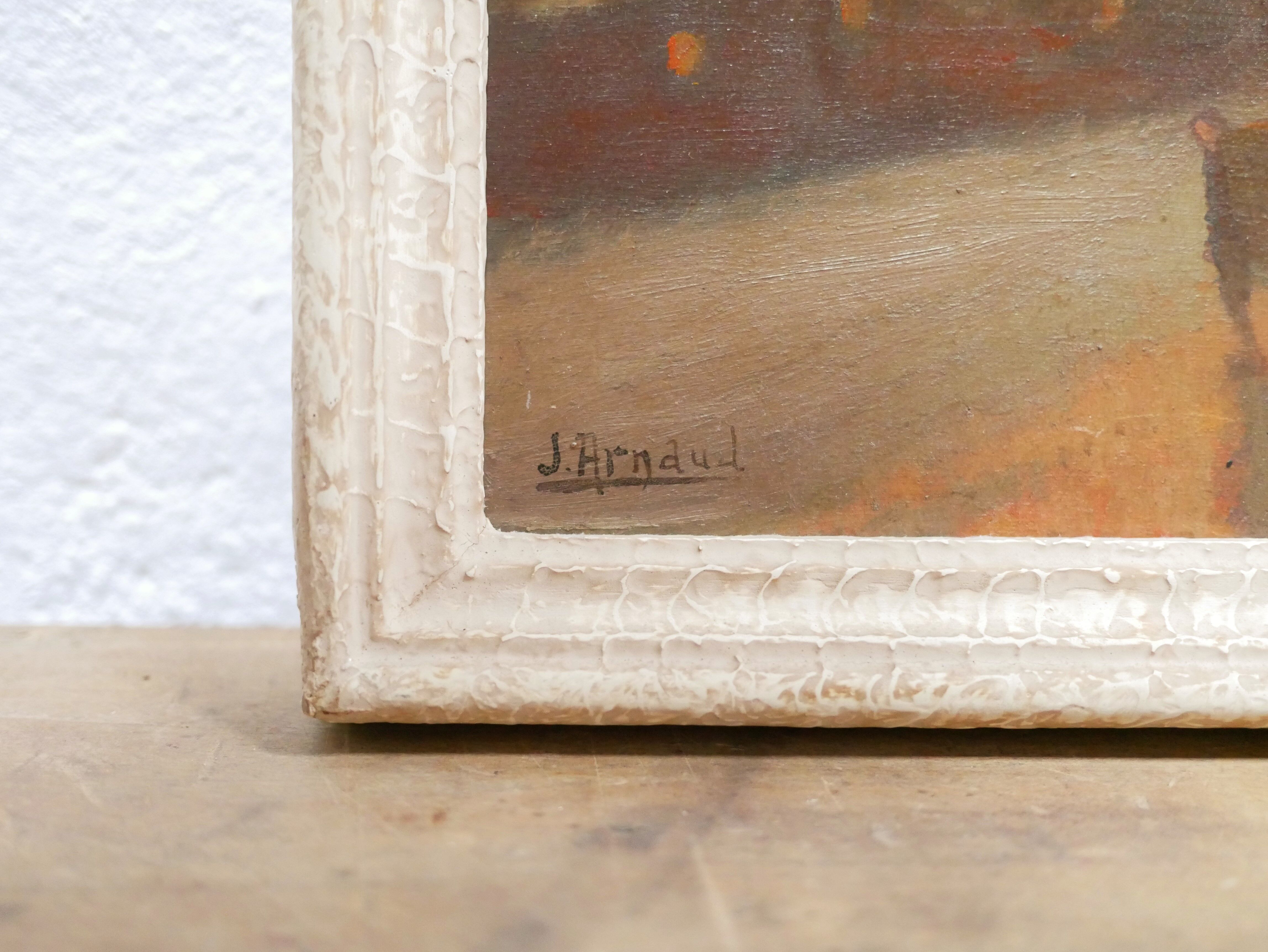 Vintage painting, oil on panel signed J. Arnaud
