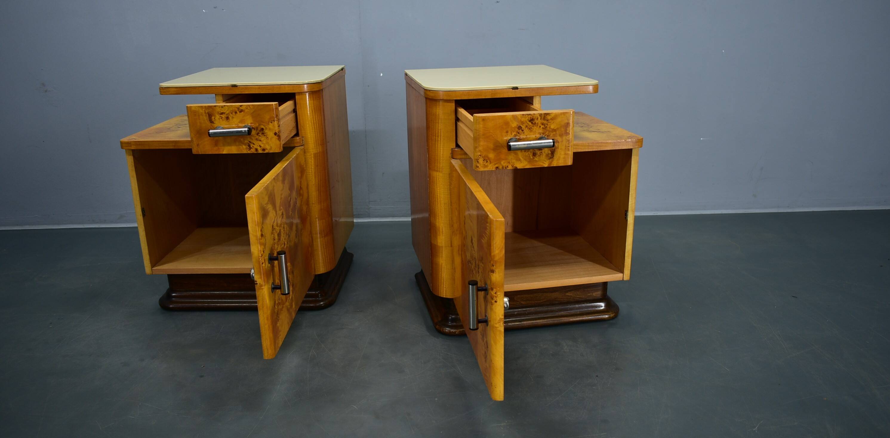 1940s set of bedside tables by Jindrich Halabala, Czechoslovakia