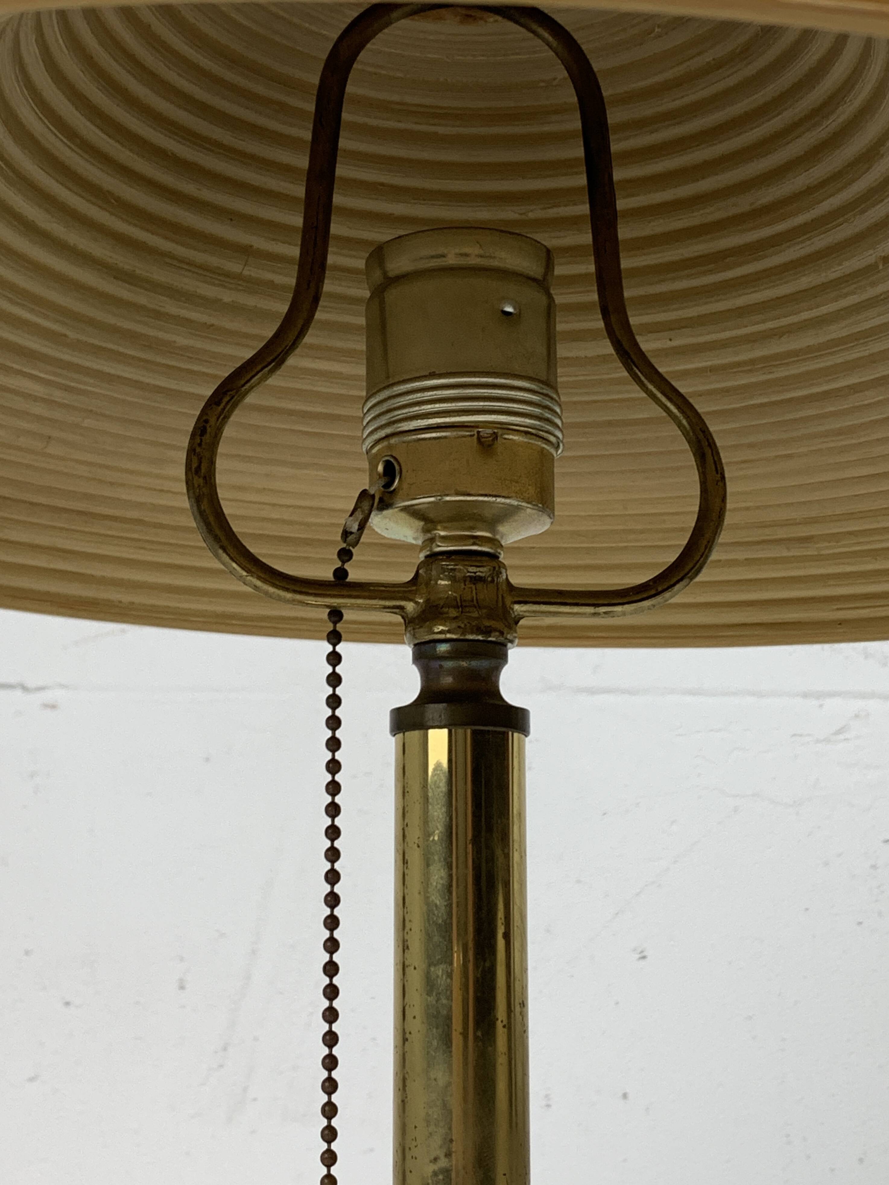 Pencil reed rattan bamboo and brass table lamp, Italy, 1970s