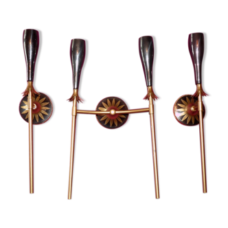 Pair of wall lights in black gold lacquered metal