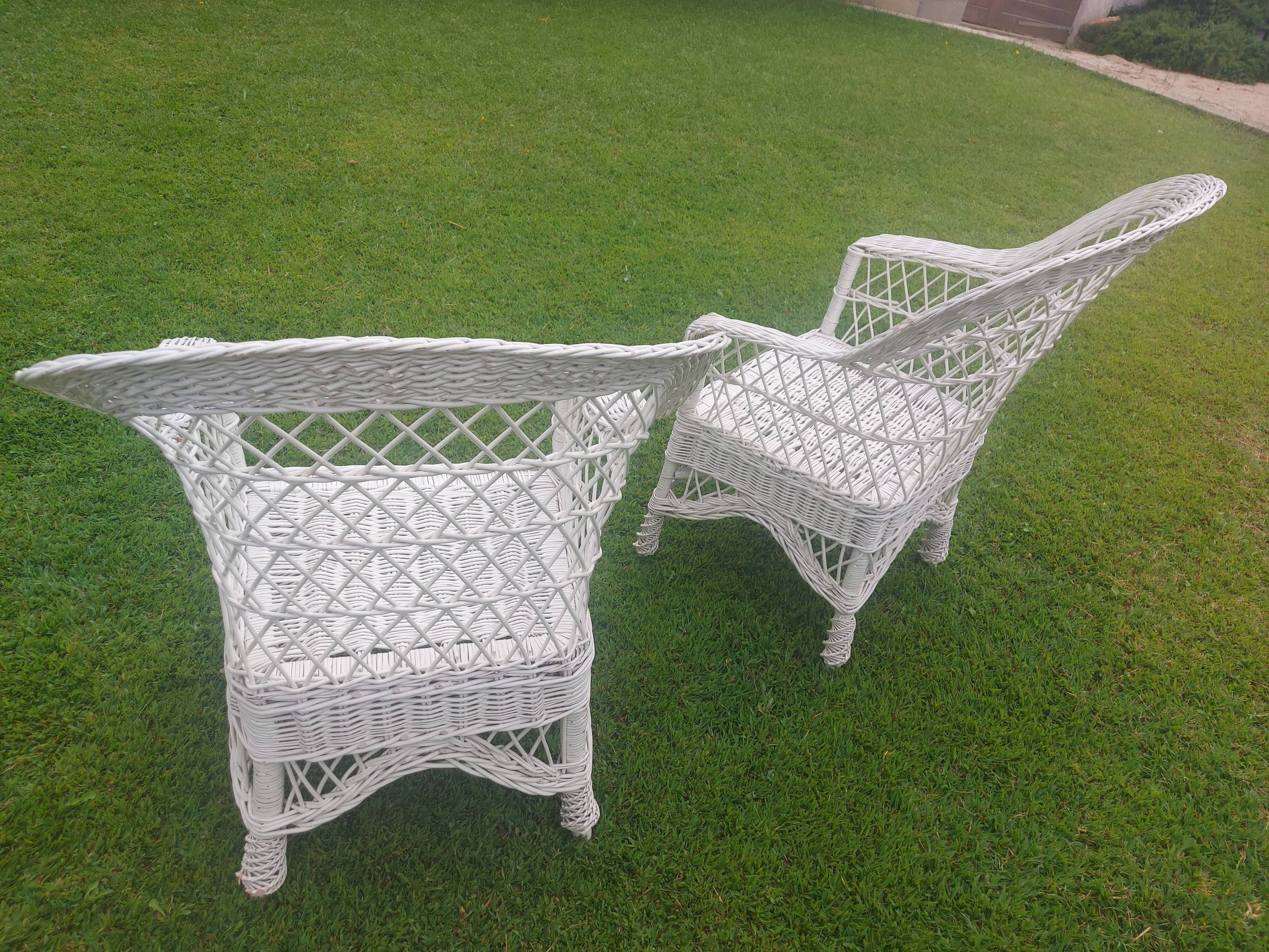 Rattan armchairs, white lacquered
