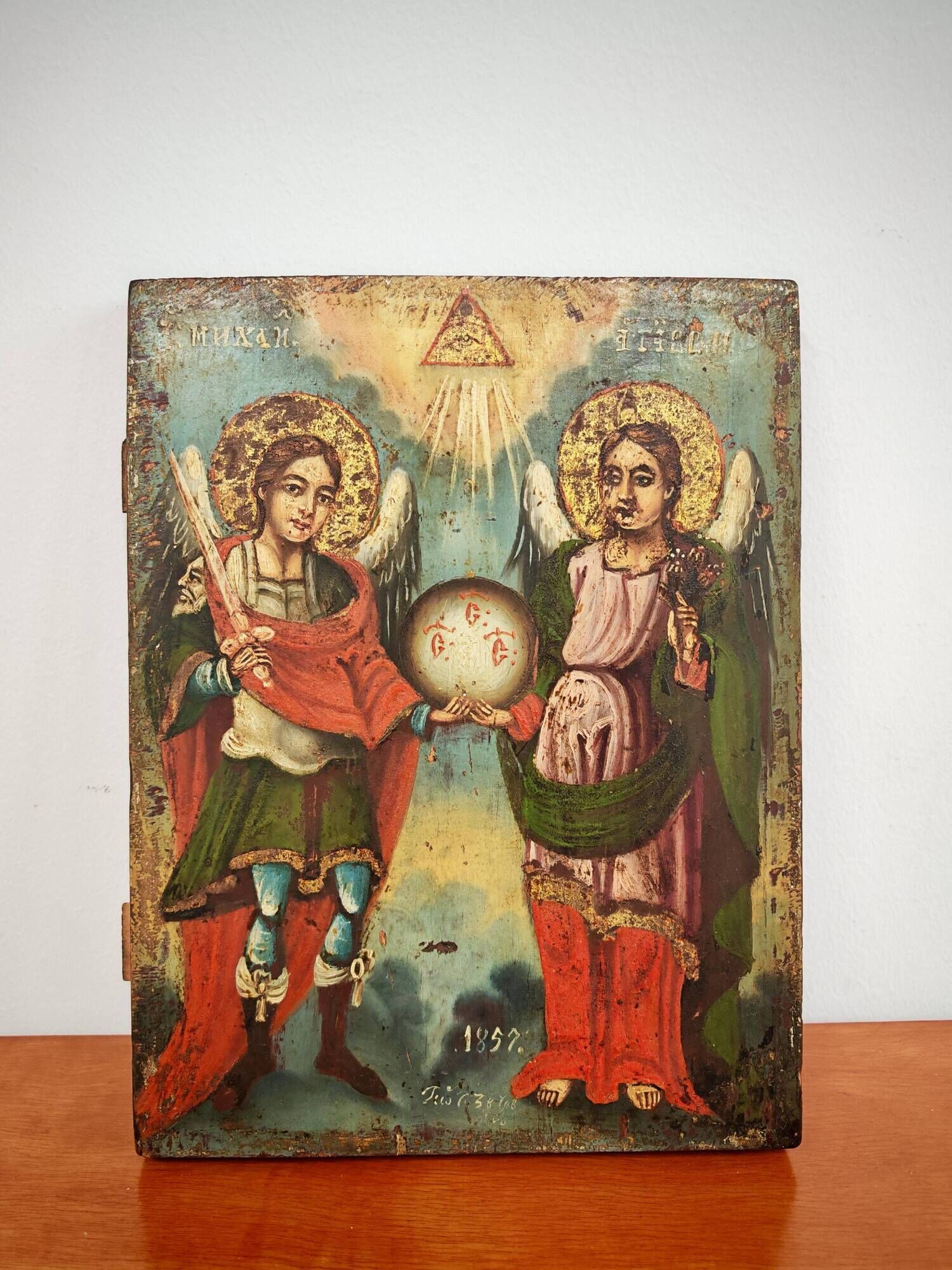 Antique Orthodox icon of Archangels Michael and Gabriel 1857