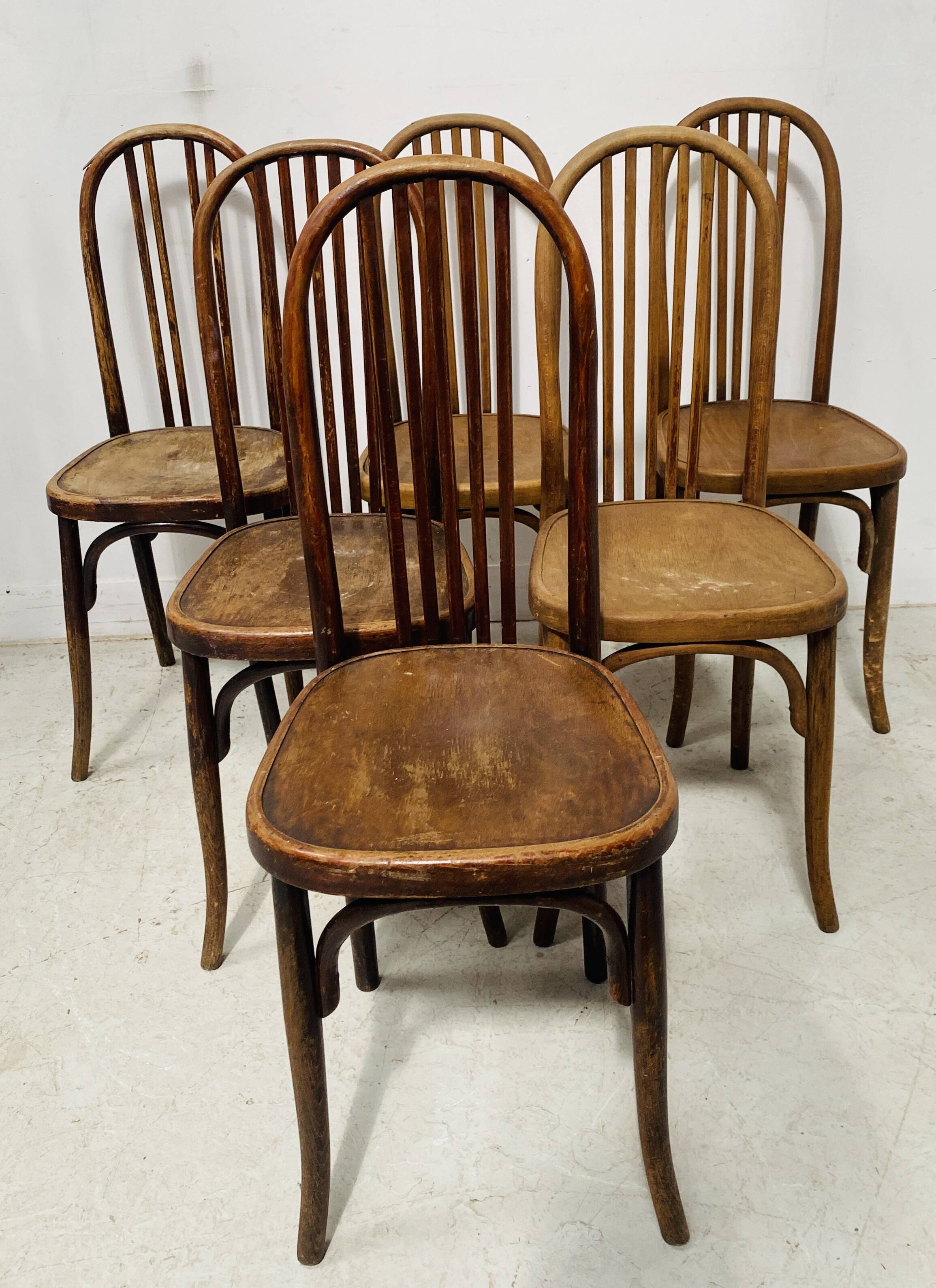 Set of six 20th century curved wooden chairs