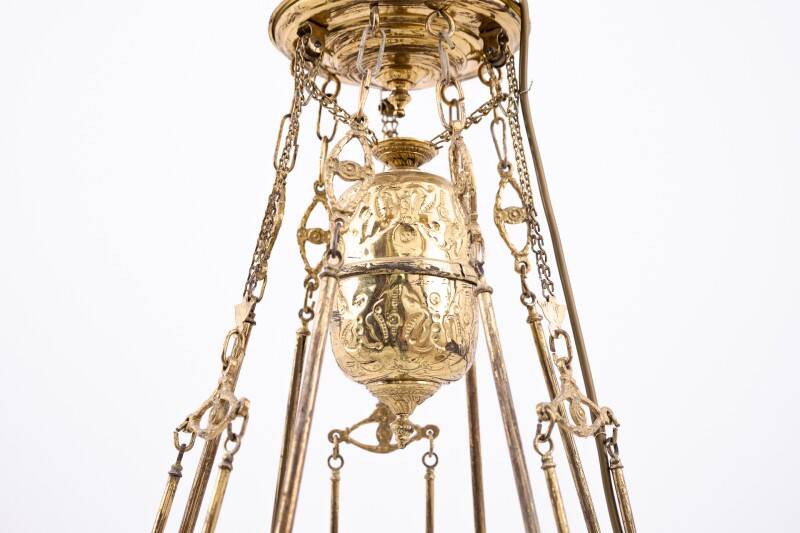 Brass chandelier from the first half of the 20th century.