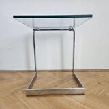 Midcentury Design Cantilevered Glass & Chrome Side Coffee Table, 1980s