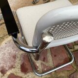 Cantilever armchair in cane and bouclette fabric