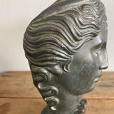 Greek head in patinated plaster with marble base