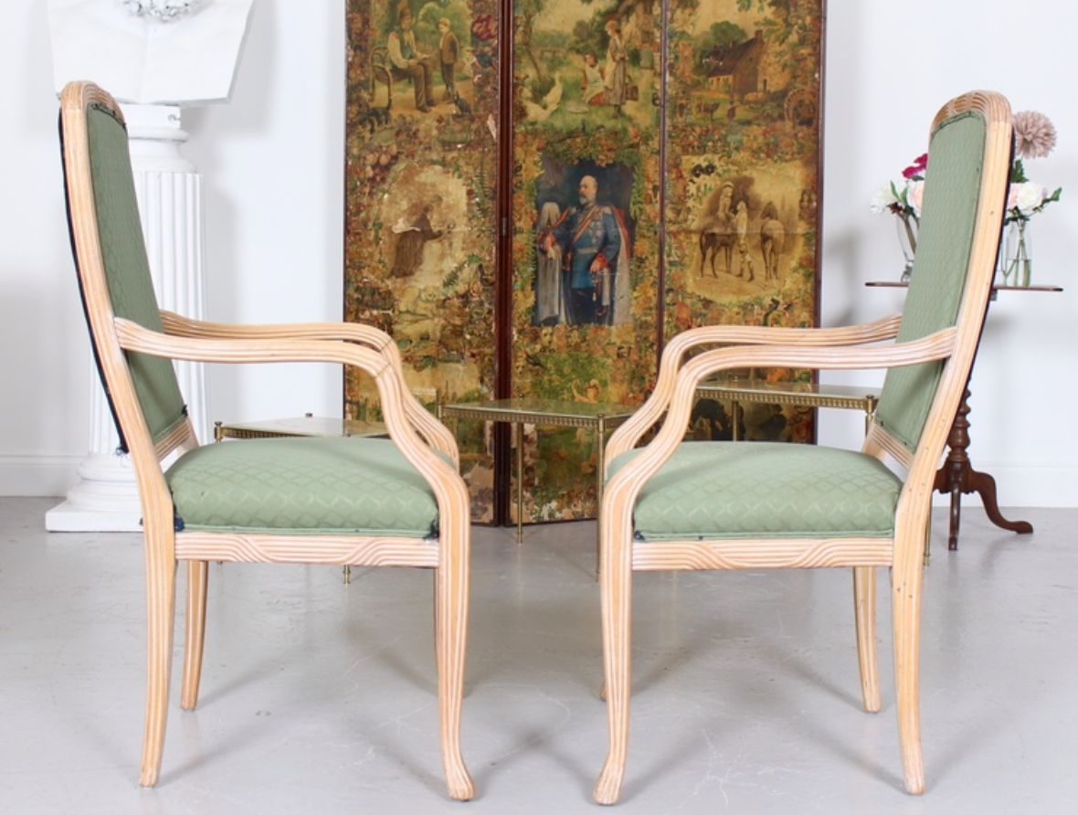 Pair of large green tartan high chairs