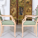 Paire de grands fauteuils chaises hautes vert tartan