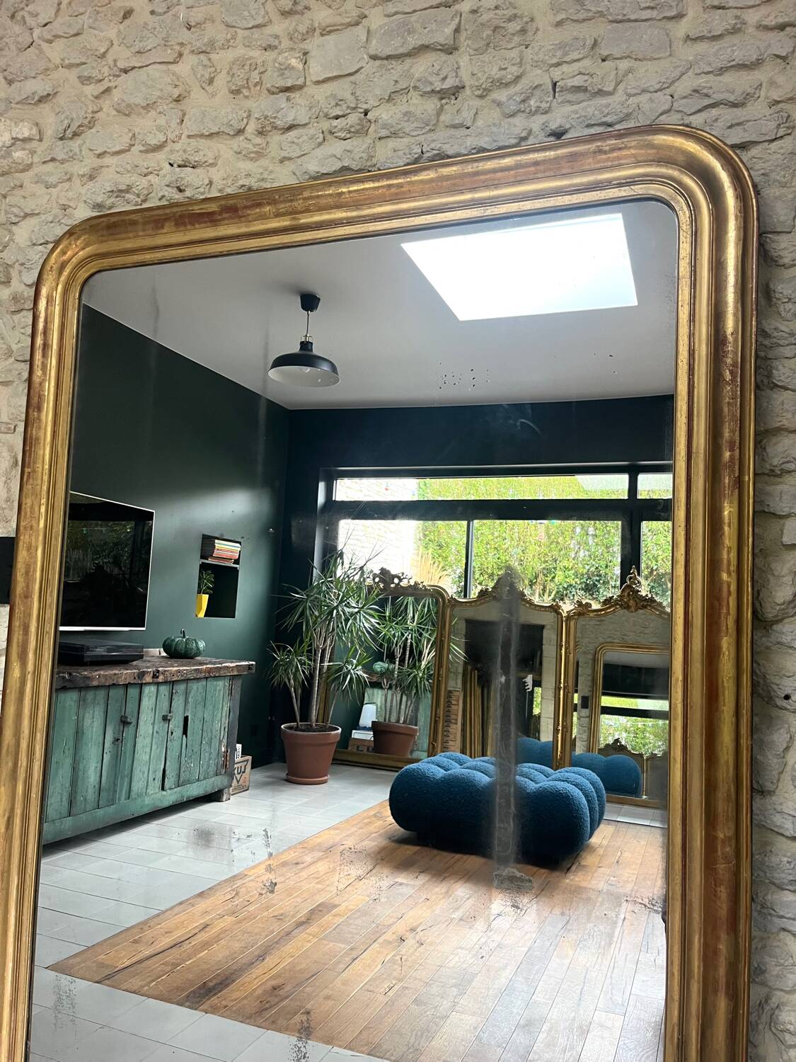 Antique Louis-Philippe mirror 200/150cm gold leaf and mercury glass