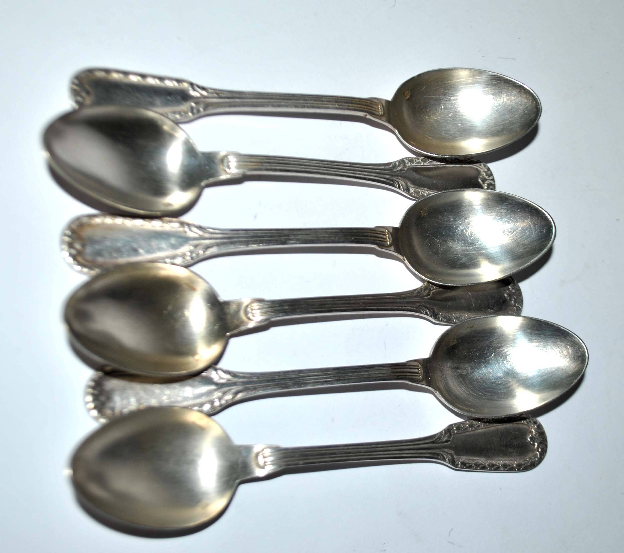 Set of 6 silver-plated coffee spoons Goldsmith Boulenger tulip frieze decoration 14cm
