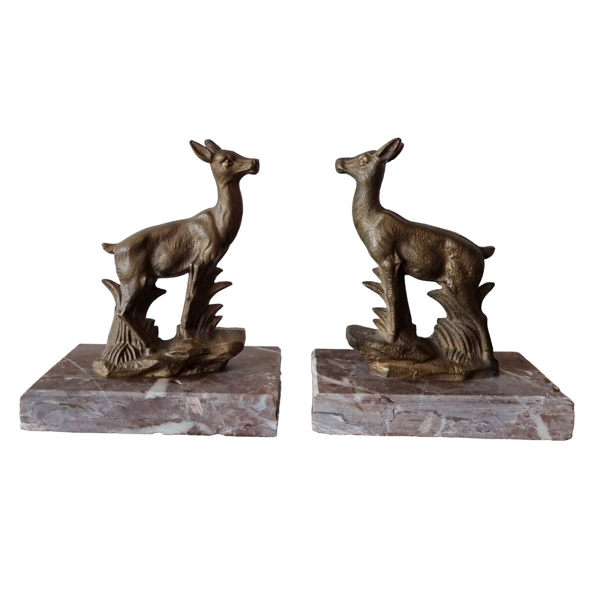 Art deco deer bookends on marble from the 70s