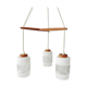 Teak hanging lamp with three lamps, Mid Century chandelier made of glass and teak