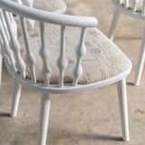 Matte white painted beech chair with upholstered seat in fabric 1970
