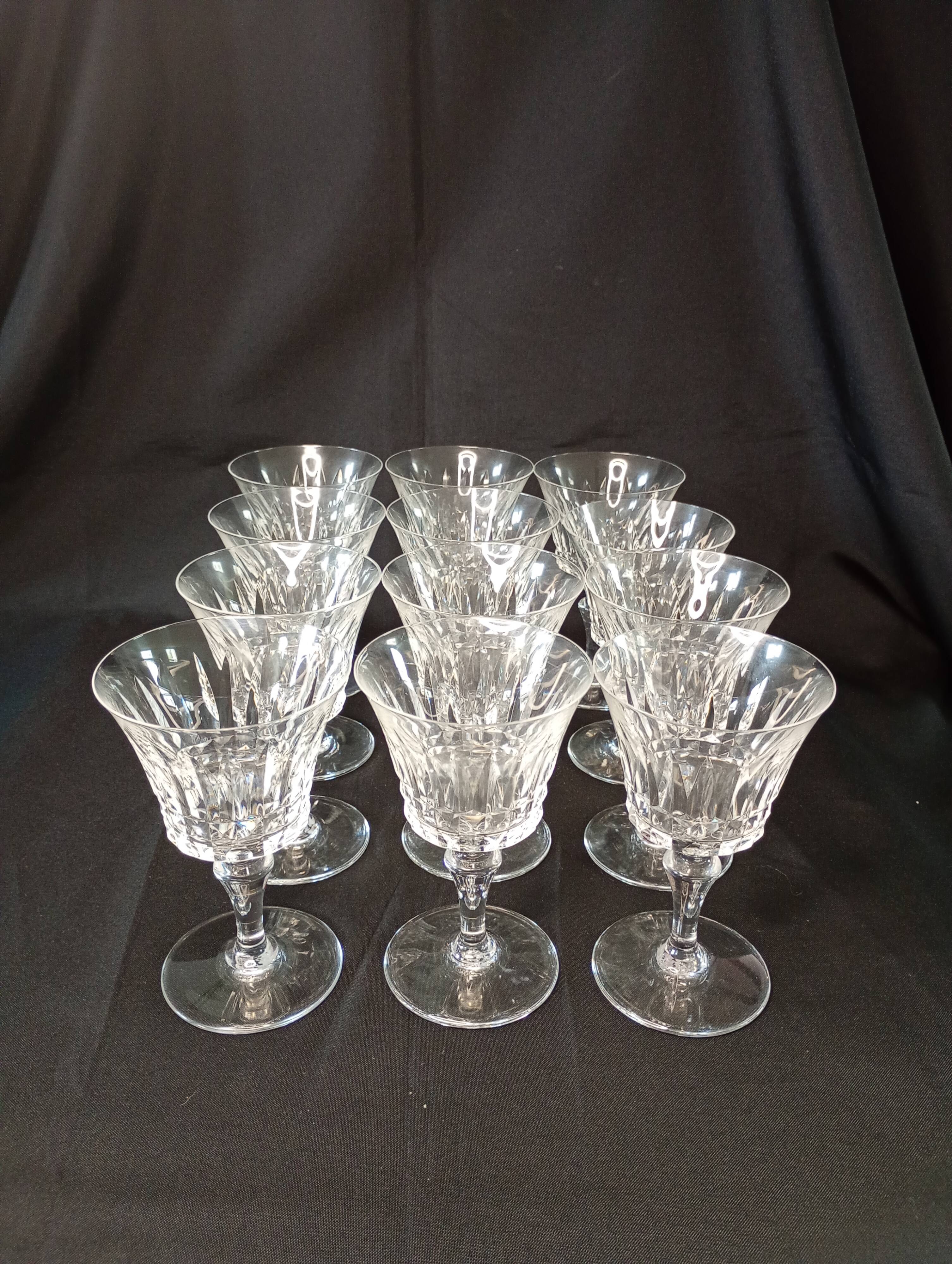 Set of 12 Baccarat Piccadilly Cut Crystal Red Wine Goblets