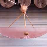 Art Deco ceiling lamp in pink pressed molded glass -
