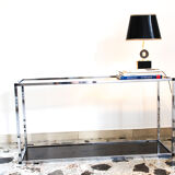 Console in chromed metal and smoked glass, Italy 70's
