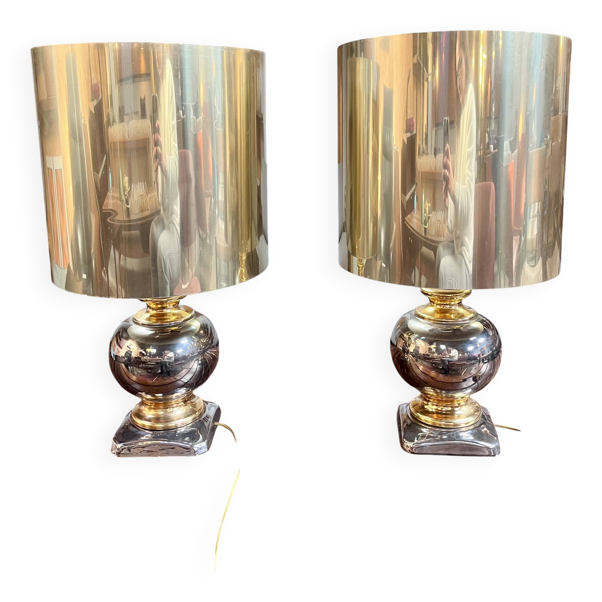 Paire de lampe en céramique dorée, Italie, 1970