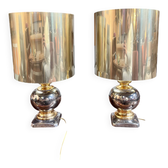 Pair of gilded ceramic lamps, Italy, 1970