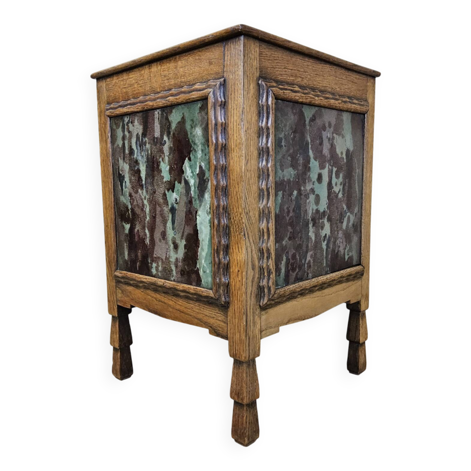 Antique Art Deco (Haagse School) planter with tiles / wood  (Holland)
