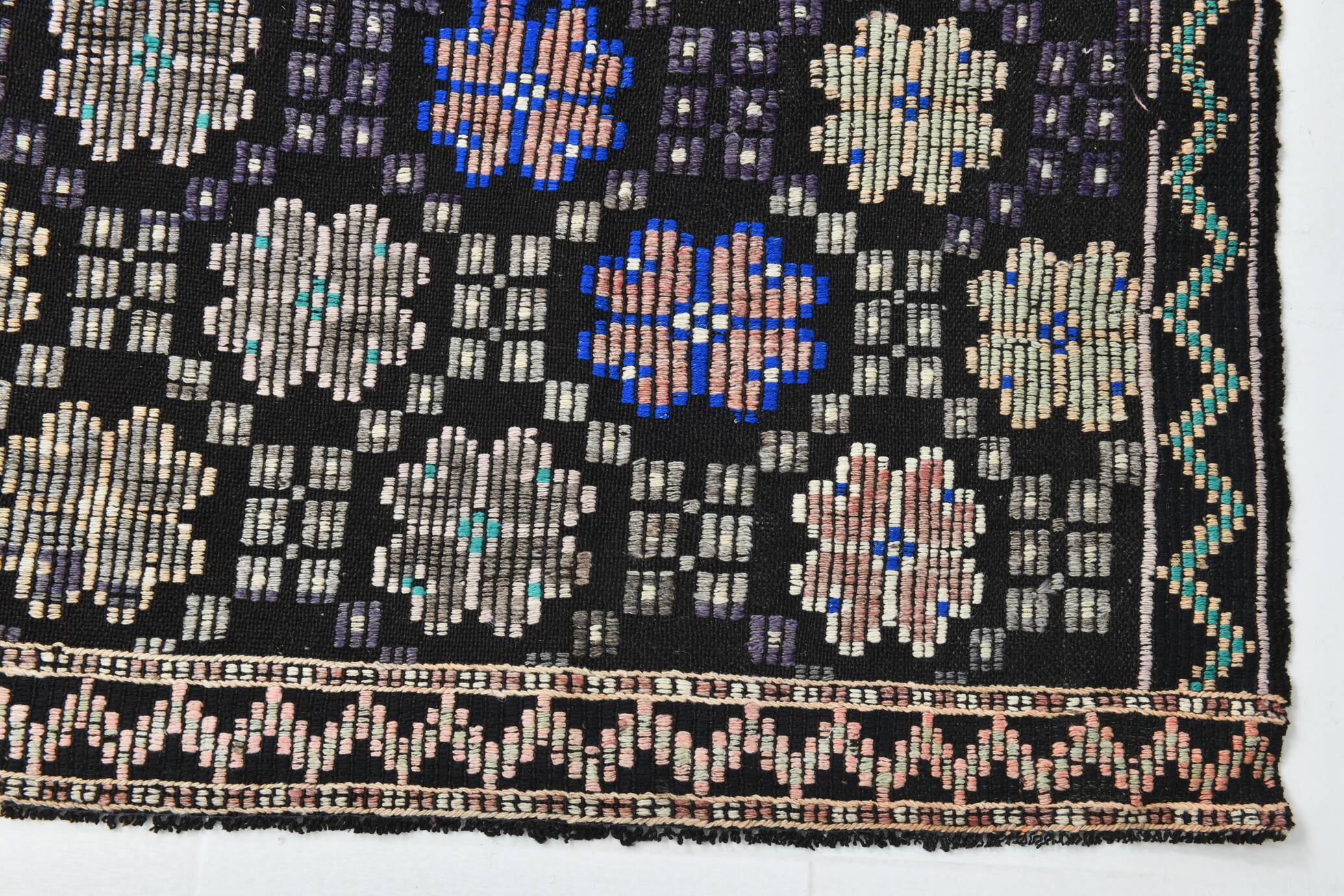 Blue & Black Handmade Wool Kilim Rug, 194x305Cm