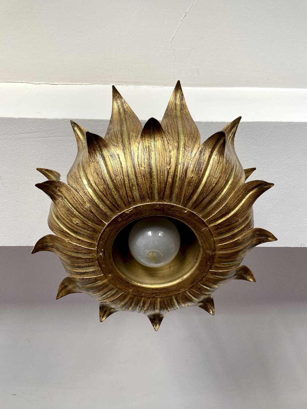 Ceiling light, Hans Kögl, sunflower model in gilded metal, 1950s.