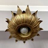 Ceiling light, Hans Kögl, sunflower model in gilded metal, 1950s.