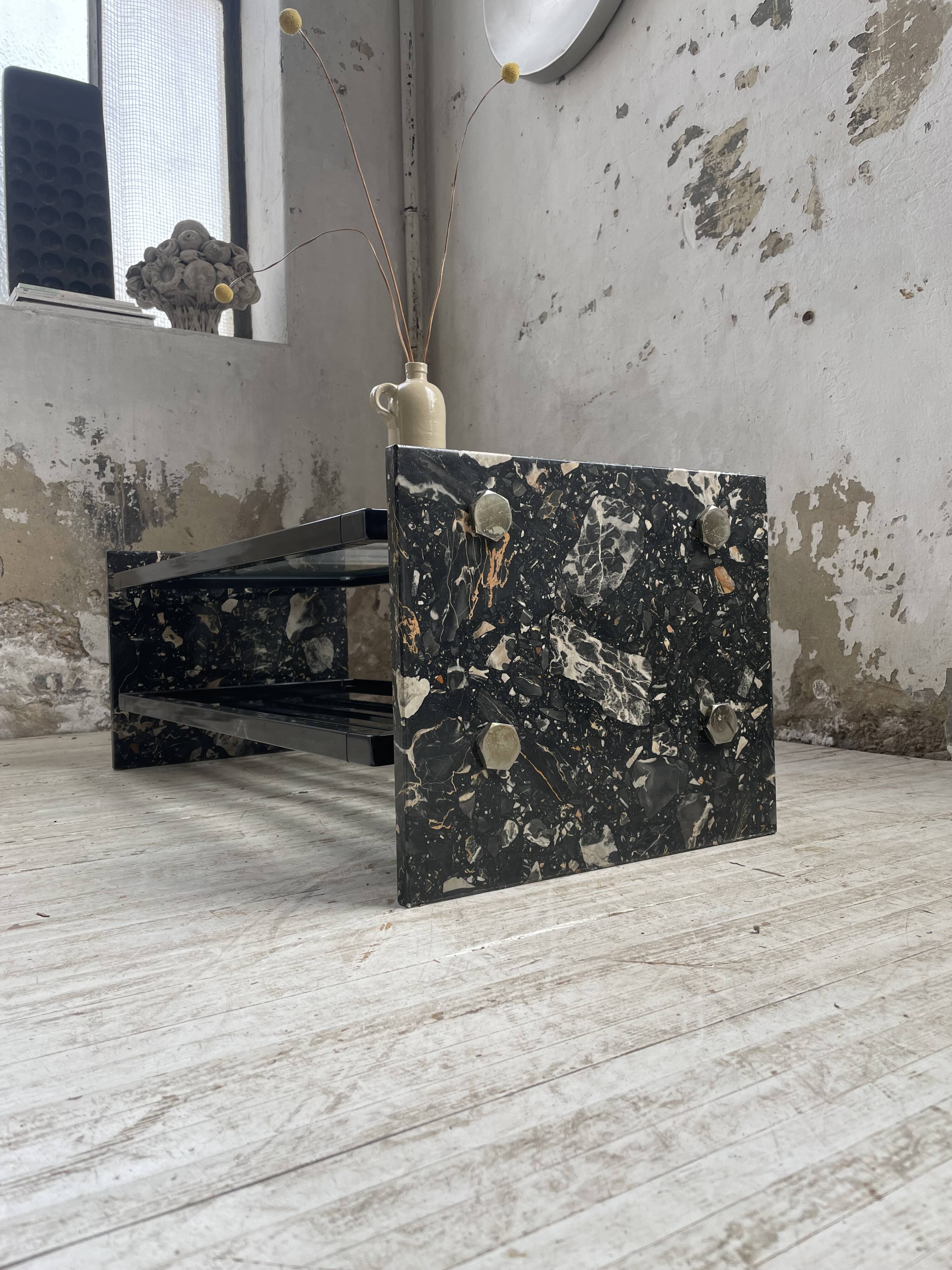 80s Italian marble and glass coffee table