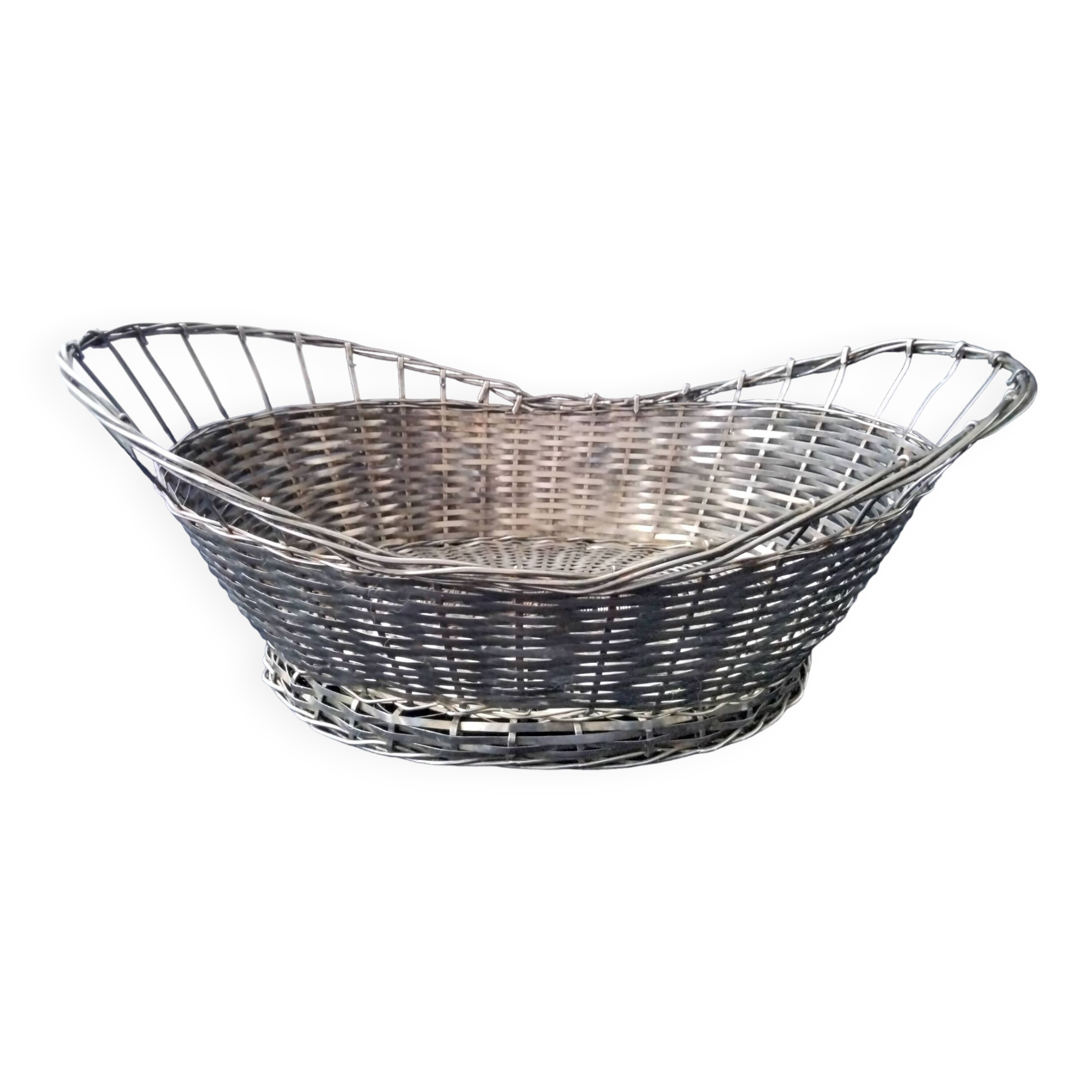 Basket, old basket in woven silver metal wire