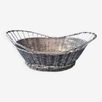 Basket, old basket in woven silver metal wire