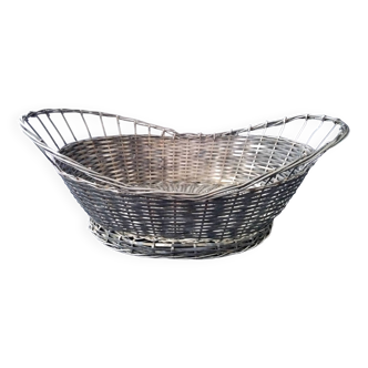 Basket, old basket in woven silver metal wire