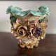 Large antique planter in majolica – relief floral decoration