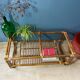 Vintage rattan and glass coffee table