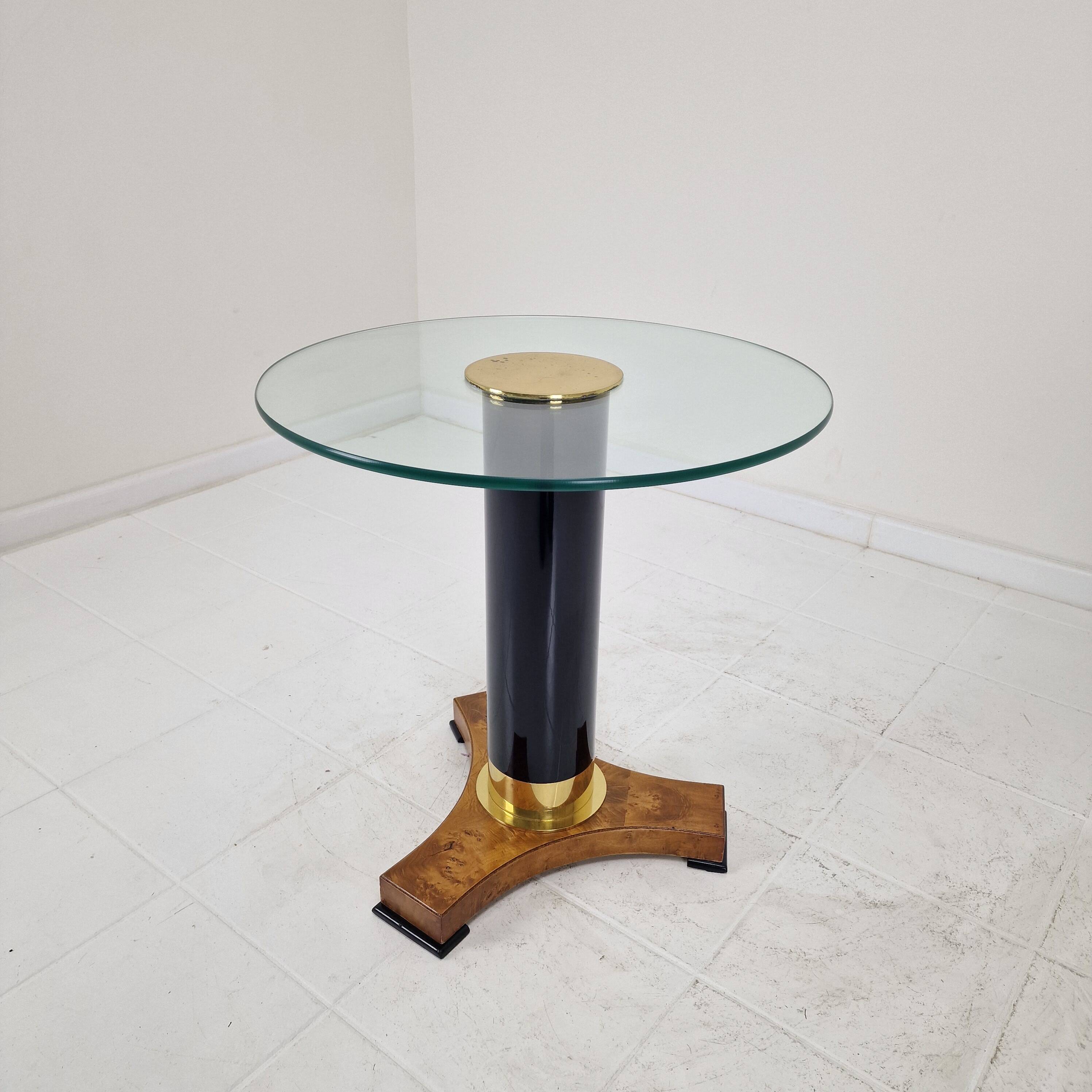 Postmodern Glass, Brass and Wood Side Table, Germany, 1980s