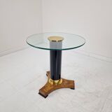 Postmodern Glass, Brass and Wood Side Table, Germany, 1980s